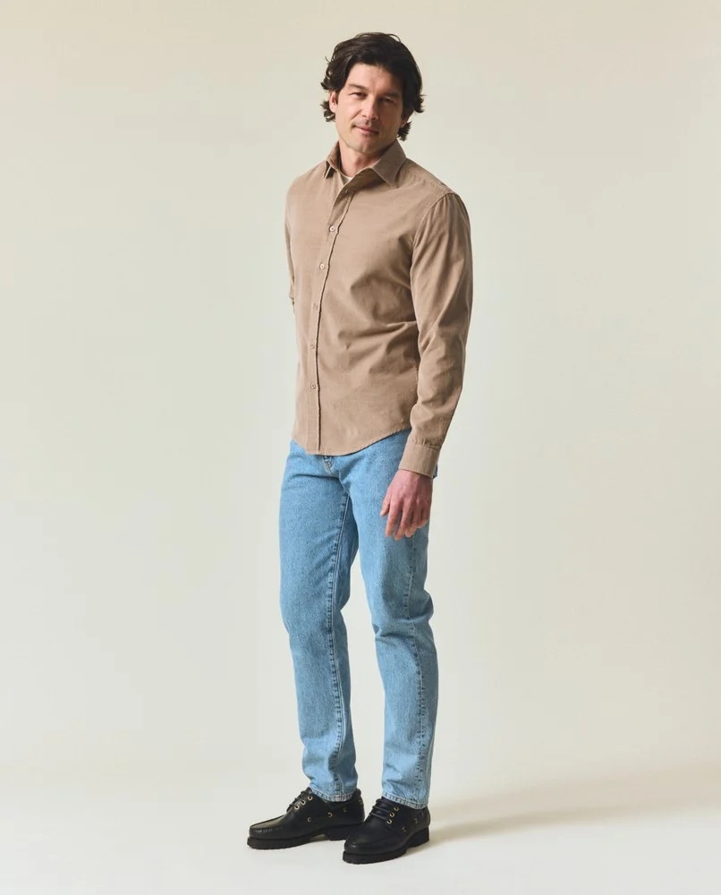 Tan corduroy long-sleeve shirt produced by Entari